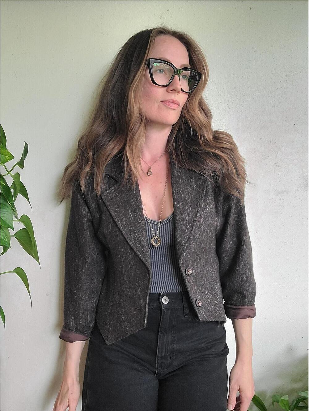 The Coffee Shop Writer Vintage 80s Wool Cropped Blazer M - Picture 4 of 9